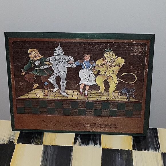 Vtg Wizard of Oz  Follow The Yellow Brick Road Lazer Cut Wood Welcome Wall Sign - Picture 2 of 8